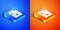 Isometric Journalistic investigation icon isolated on blue and orange background. Financial crime, tax evasion, money