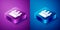 Isometric Jurors icon isolated on blue and purple background. Square button. Vector