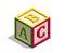 Isometric Kids Block with Letters `ABC` on Its Sides