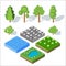 Isometric landscape elements. Bushes and trees, water, grass.