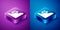 Isometric Landslide icon isolated on blue and purple background. Stones fall from the rock. Boulders rolling down a hill