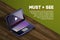 Isometric laptop youtube video watching vector template