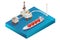 Isometric Large Offshore oil rig drilling platform. Platform for production oil and gas, Oil and gas industry and hard