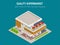 Isometric Large supermarket shopping 3d commercial center with shops and a cafe.