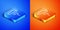 Isometric Lasso icon isolated on blue and orange background. Square button. Vector