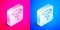 Isometric Lasso icon isolated on pink and blue background. Silver square button. Vector