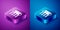 Isometric Law pillar icon isolated on blue and purple background. Square button. Vector