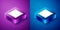 Isometric Leather icon isolated on blue and purple background. Square button. Vector Illustration