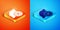 Isometric Lemon icon isolated on orange and blue background. Vector