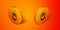 Isometric Leprechaun icon isolated on orange background. Happy Saint Patricks day. National Irish holiday. Orange circle