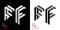 Isometric letter F in two perspectives. From stripes, lines. Template for creating logos, emblems, monograms. Black and