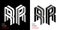 Isometric letter R in two perspectives. From stripes, lines. Template for creating logos, emblems, monograms. Black and