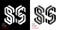 Isometric letter S in two perspectives. From stripes, lines. Template for creating logos, emblems, monograms. Black and