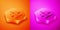 Isometric Libra zodiac sign icon isolated on orange and pink background. Astrological horoscope collection. Hexagon