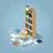 Isometric Library Bookcase Illustration