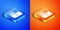 Isometric Library bookshelf icon isolated on blue and orange background. Square button. Vector