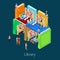 Isometric Library Building from Books with People. Educational Concept