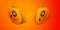Isometric Lifebuoy in hand icon isolated on orange background. Lifebelt symbol. Orange circle button. Vector