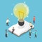 Isometric light bulb over an open book with business people