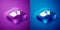 Isometric Lighter icon isolated on blue and purple background. Square button. Vector