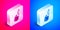 Isometric Lighter icon isolated on pink and blue background. Silver square button. Vector