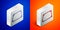 Isometric line Acute trapezoid shape icon isolated on blue and orange background. Silver square button. Vector