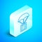 Isometric line Airdrop box icon isolated on blue background. Silver square button. Vector