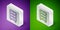 Isometric line Archive papers drawer icon isolated on purple and green background. Drawer with documents. File cabinet