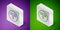 Isometric line Aries zodiac sign icon isolated on purple and green background. Astrological horoscope collection. Silver