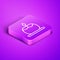 Isometric line Aroma candle icon isolated on purple background. Purple square button. Vector