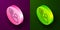 Isometric line Assessment of judges icon isolated on purple and green background. Circle button. Vector
