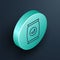 Isometric line Bag or packet potato chips icon isolated on black background. Turquoise circle button. Vector