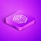Isometric line Bale of hay icon isolated on purple background. Purple square button. Vector