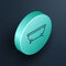 Isometric line Bathtub icon isolated on black background. Turquoise circle button. Vector