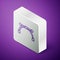Isometric line Bezier curve icon isolated on purple background. Pen tool icon. Silver square button