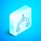 Isometric line Bicycle brake calipers dual pivot icon isolated on blue background. Bicycle brake wire. Silver square