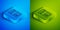 Isometric line Biologically active additives icon isolated on blue and green background. Square button. Vector