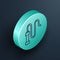 Isometric line Braided leather whip icon isolated on black background. Turquoise circle button. Vector