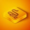 Isometric line Braided leather whip icon isolated on orange background. Yellow square button. Vector