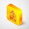 Isometric line Camping lantern icon isolated on grey background. Yellow square button. Vector