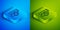 Isometric line Cannon icon isolated on blue and green background. Square button. Vector