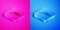 Isometric line Car muffler icon isolated on pink and blue background. Exhaust pipe. Square button. Vector
