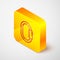 Isometric line Carabiner icon isolated on grey background. Extreme sport. Sport equipment. Yellow square button. Vector