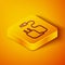 Isometric line Charger icon isolated on orange background. Yellow square button