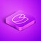 Isometric line Cheese icon isolated on purple background. Purple square button. Vector