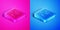 Isometric line Chemical experiment online icon isolated on pink and blue background. Scientific experiment in the