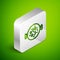 Isometric line Chicken tikka masala icon isolated on green background. Indian traditional food. Silver square button