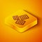 Isometric line Cracker biscuit icon isolated on orange background. Sweet cookie. Yellow square button. Vector