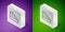 Isometric line Cruise ship in ocean icon isolated on purple and green background. Cruising the world. Silver square