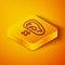 Isometric line Deafness icon isolated on orange background. Deaf symbol. Hearing impairment. Yellow square button